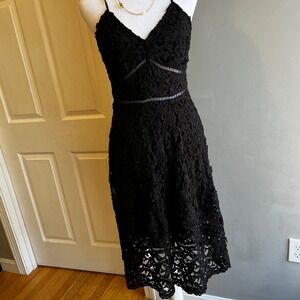Moon River Little Black Dress Crochet Lace Party Cocktail Midi Dress Medium